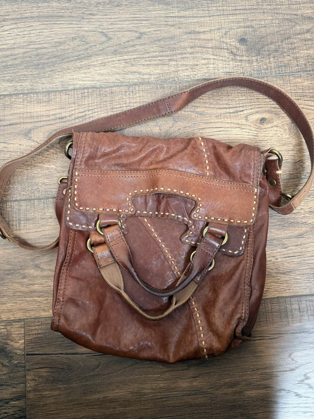 Lucky Brand Abbey Road Italian Lamb Leather Fold Over Crossbody Messenger Bag
